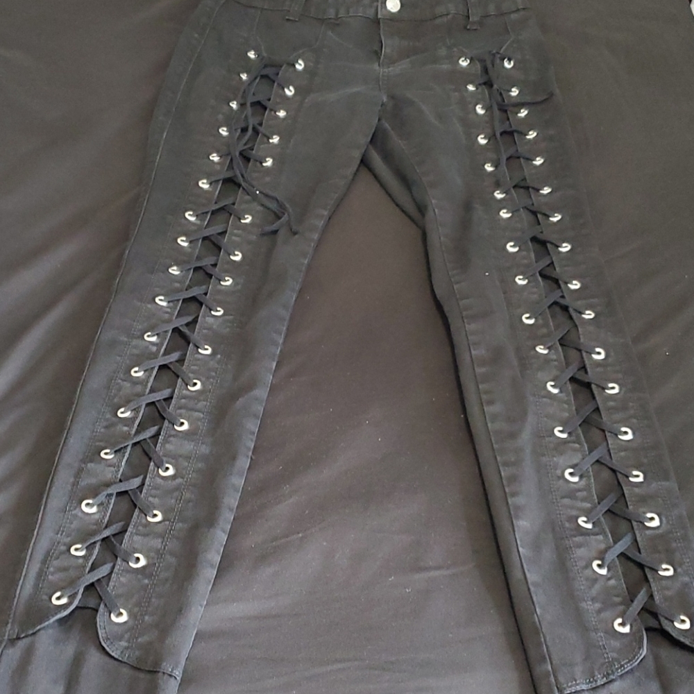 Royal Bones By Tripp Black Lace-Up Skinny Jeans
